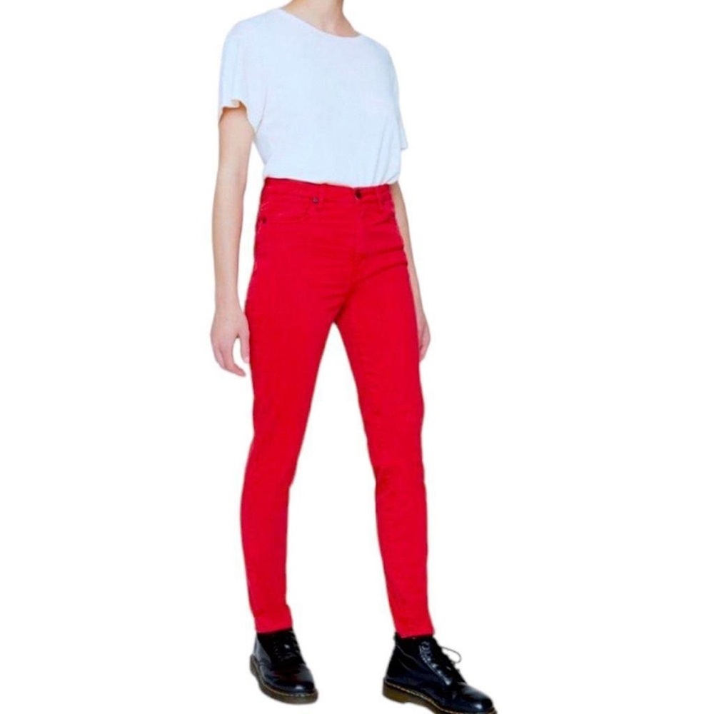 New Sandrine Rose Free People Red Ankle Skinny Jeans High Rise Size 26